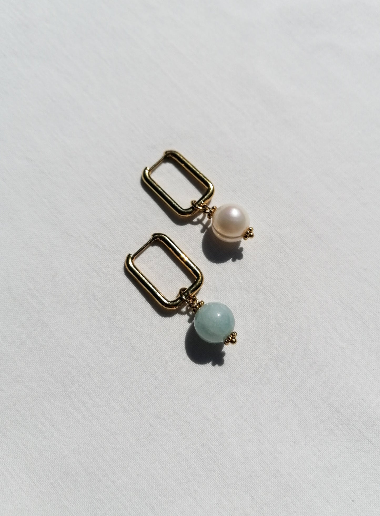 Mismatched aquamarine pearl earrings