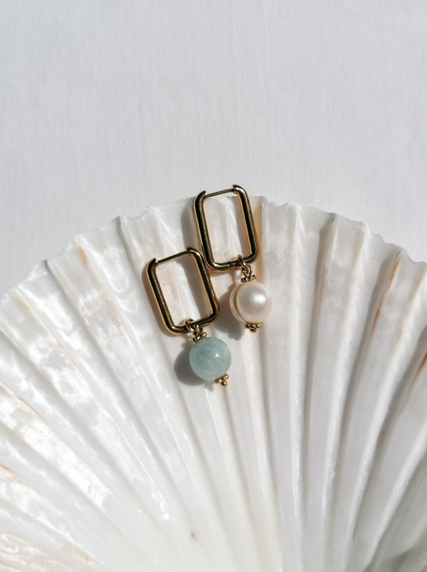 Mismatched aquamarine pearl earrings