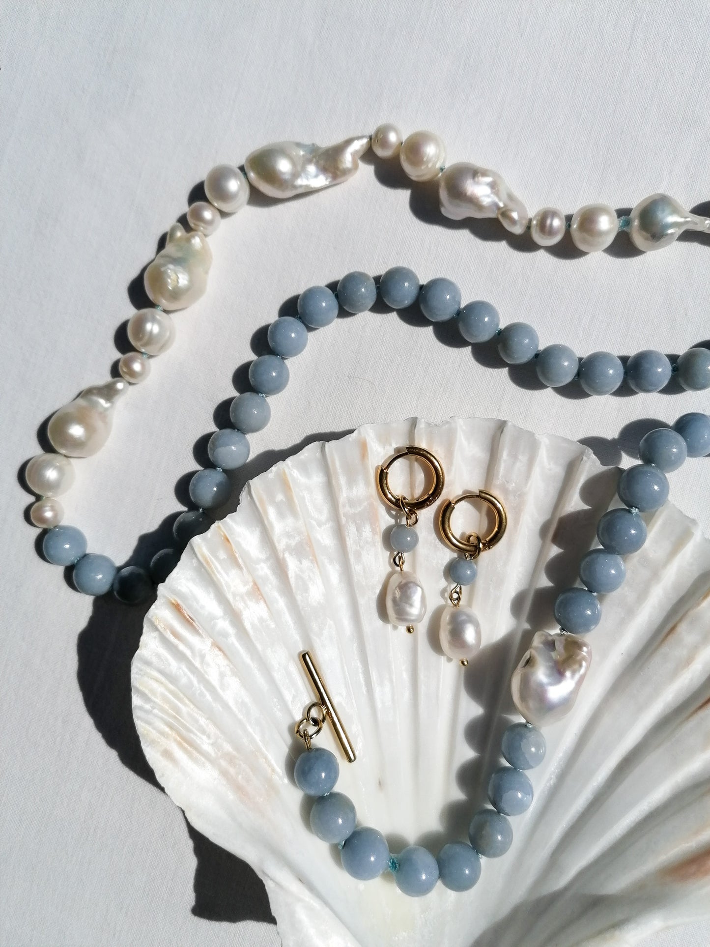 Half pearl & half angelite necklace