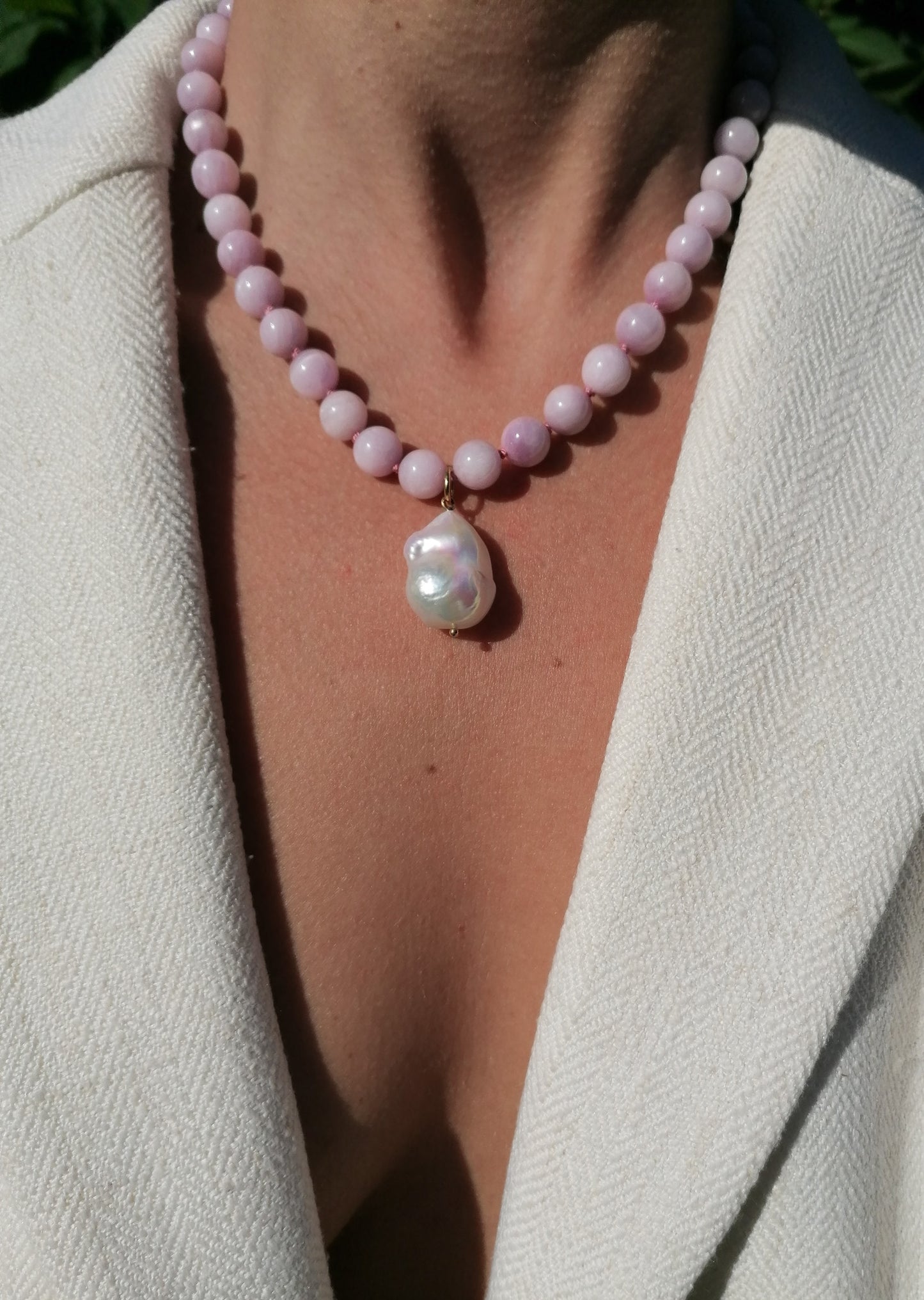 Kunzite pearl necklace