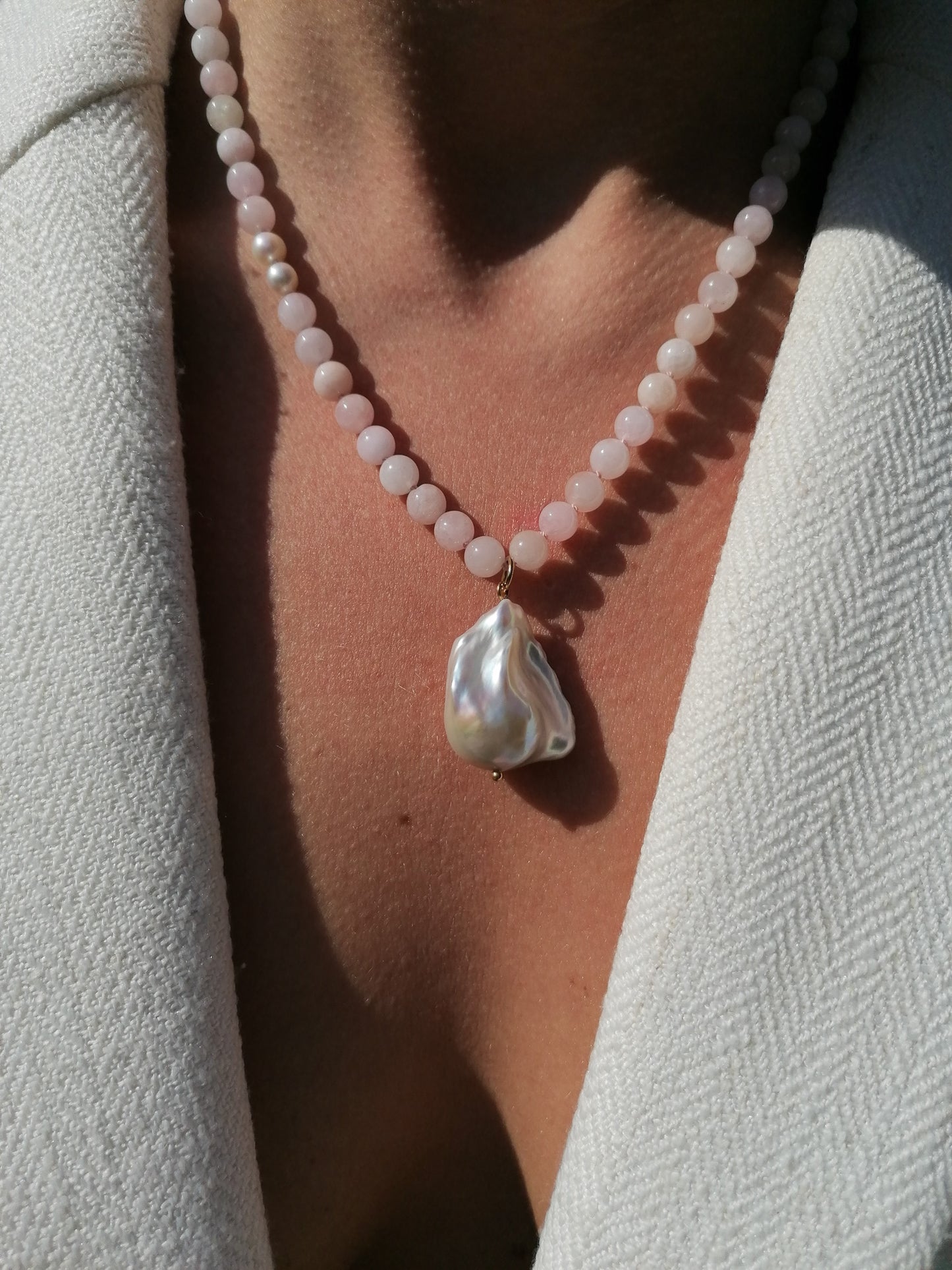 Morganite & pearl necklace