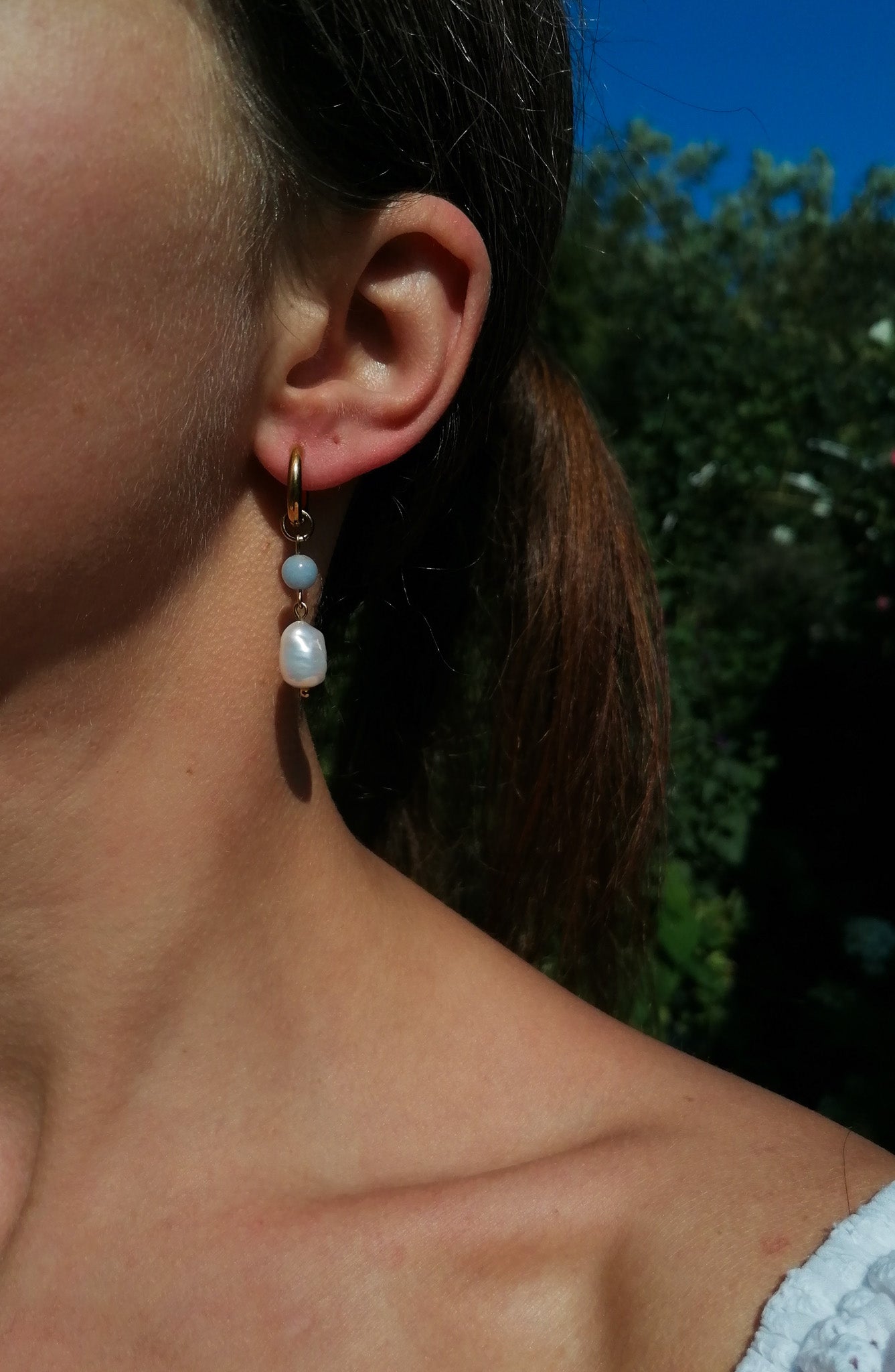 Angelite & pearl earrings