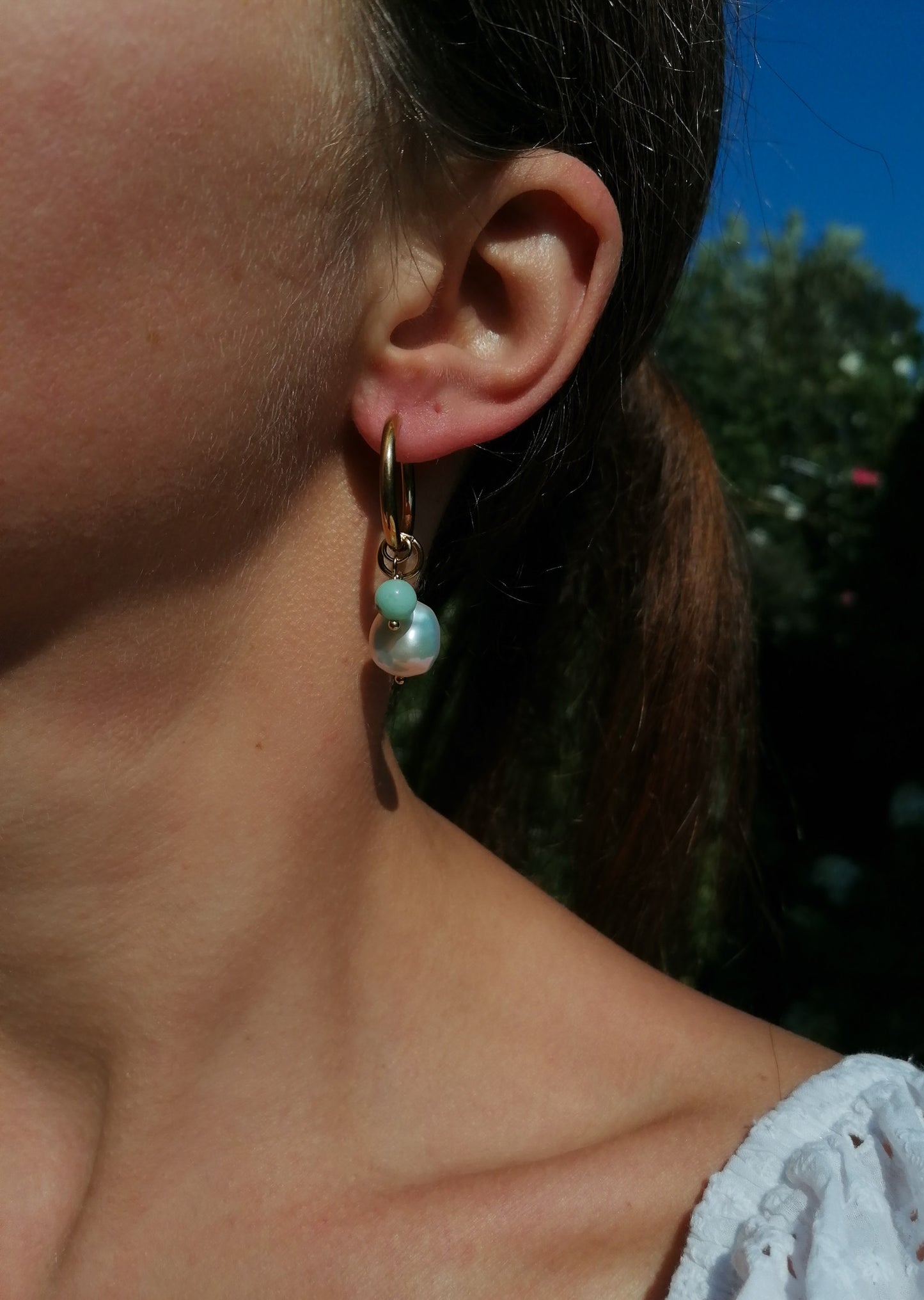 Chrysoprase & pearl earrings