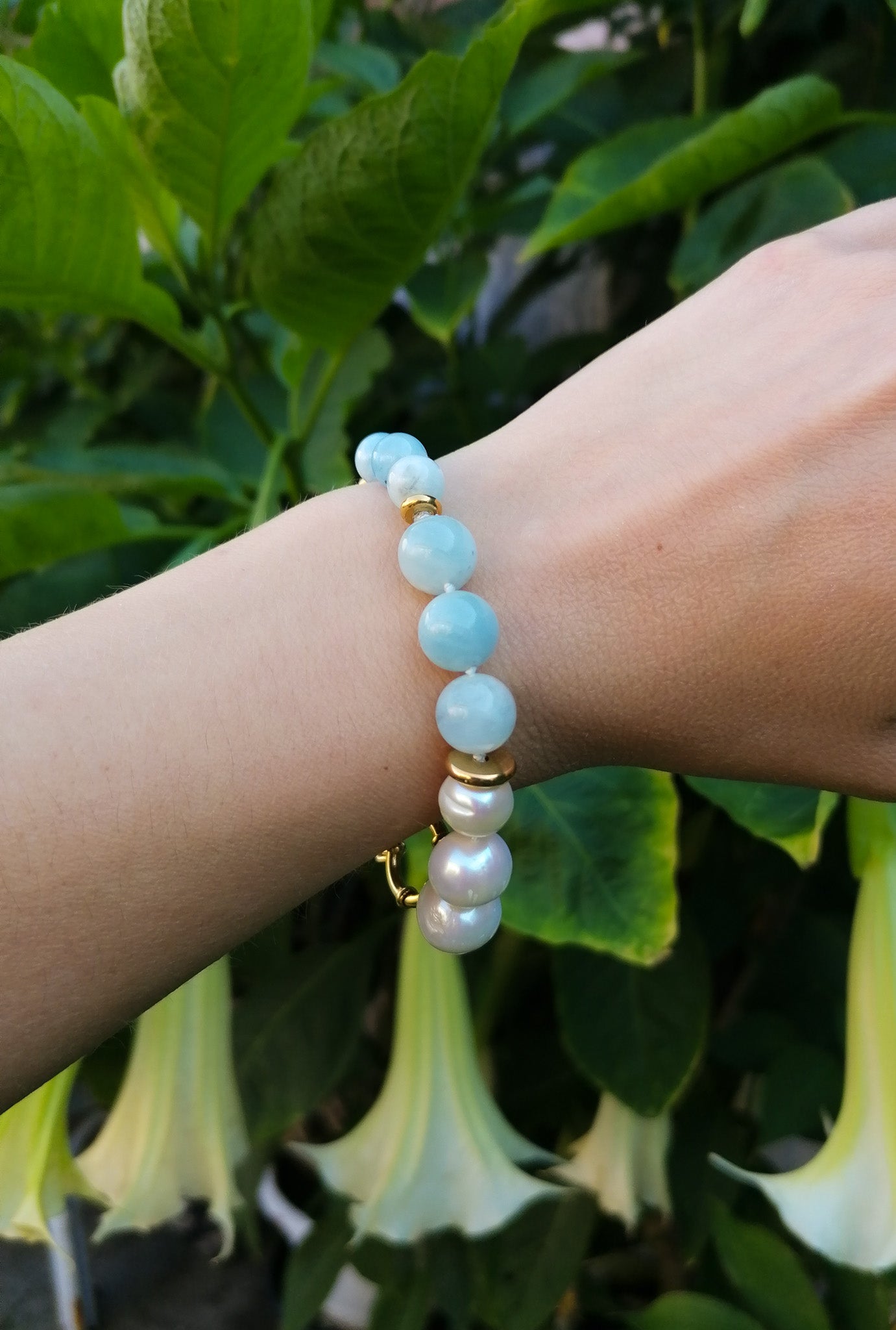 Aquamarine & pearl bracelet