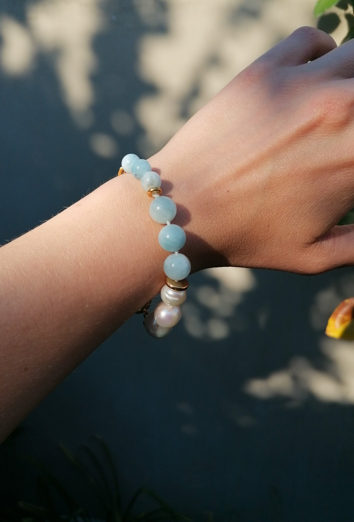 Aquamarine & pearl bracelet