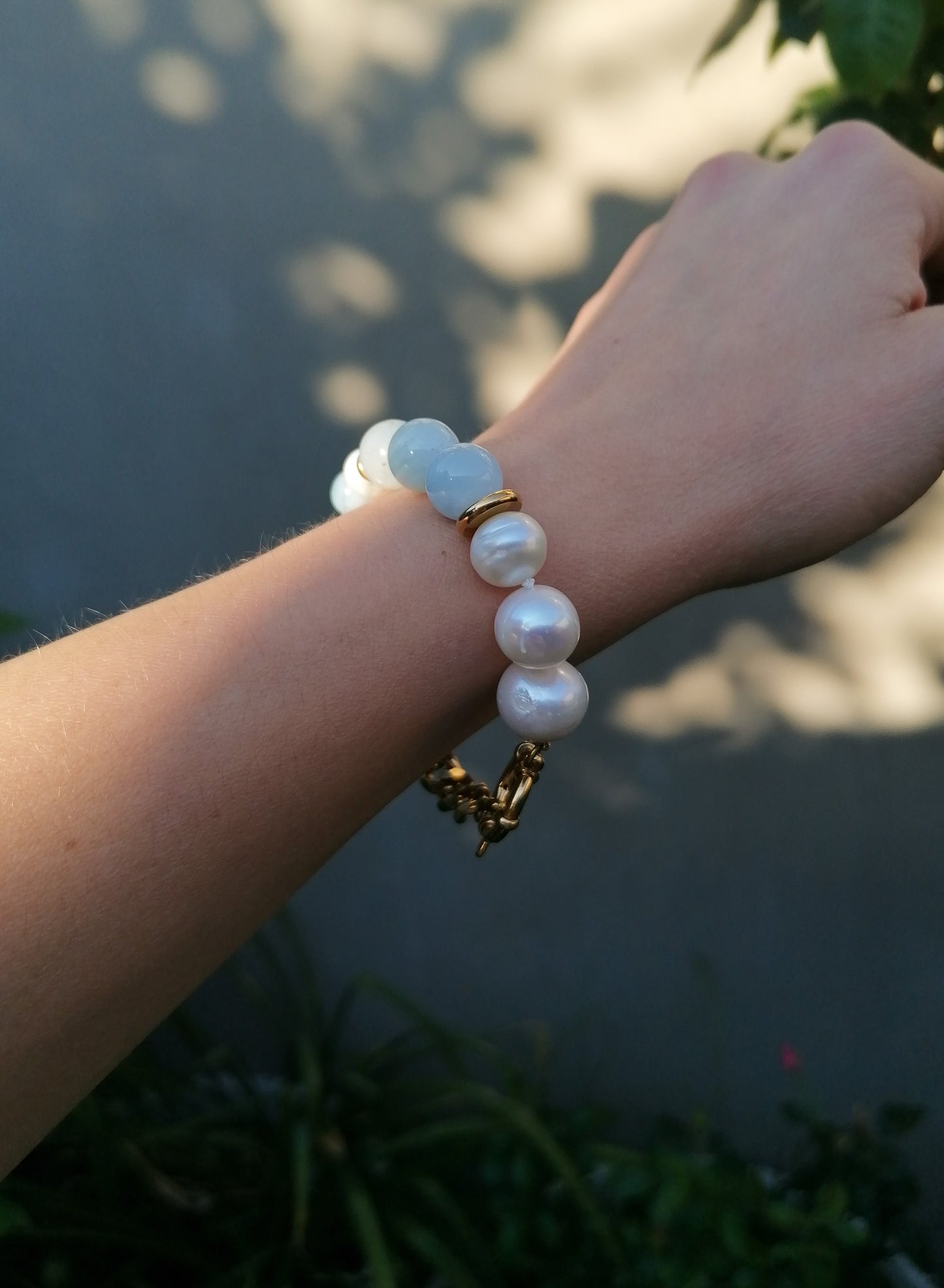 Aquamarine & pearl bracelet