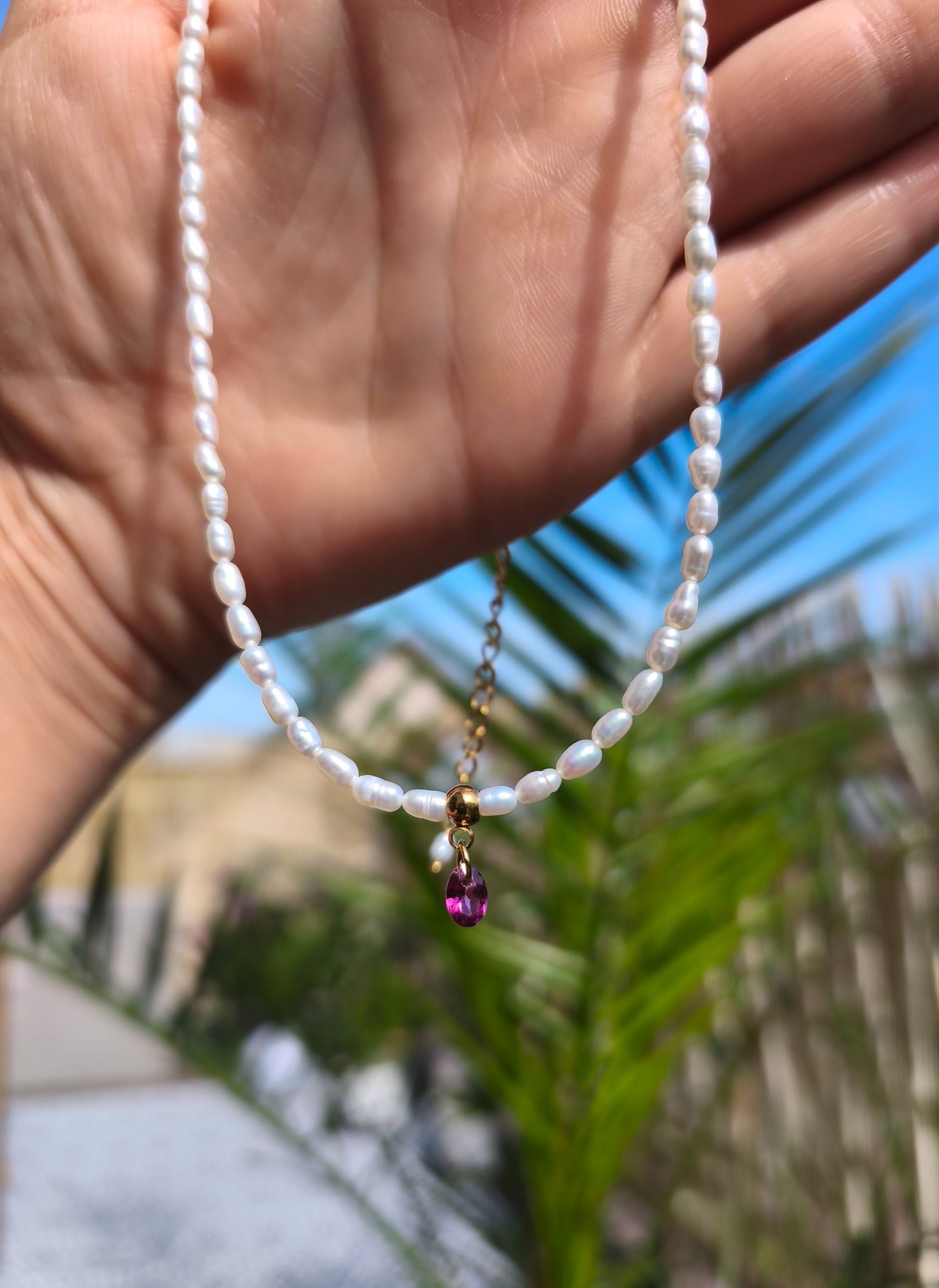 Rhodolite pearl necklace