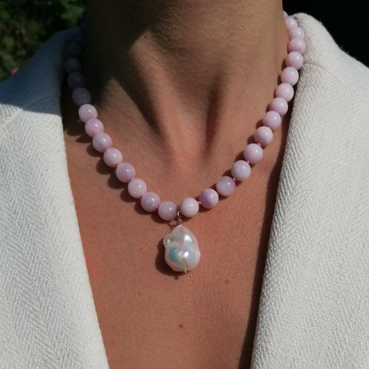 Kunzite pearl necklace