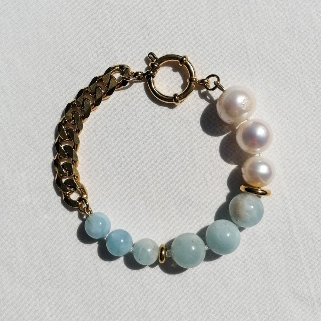 Aquamarine & pearl bracelet