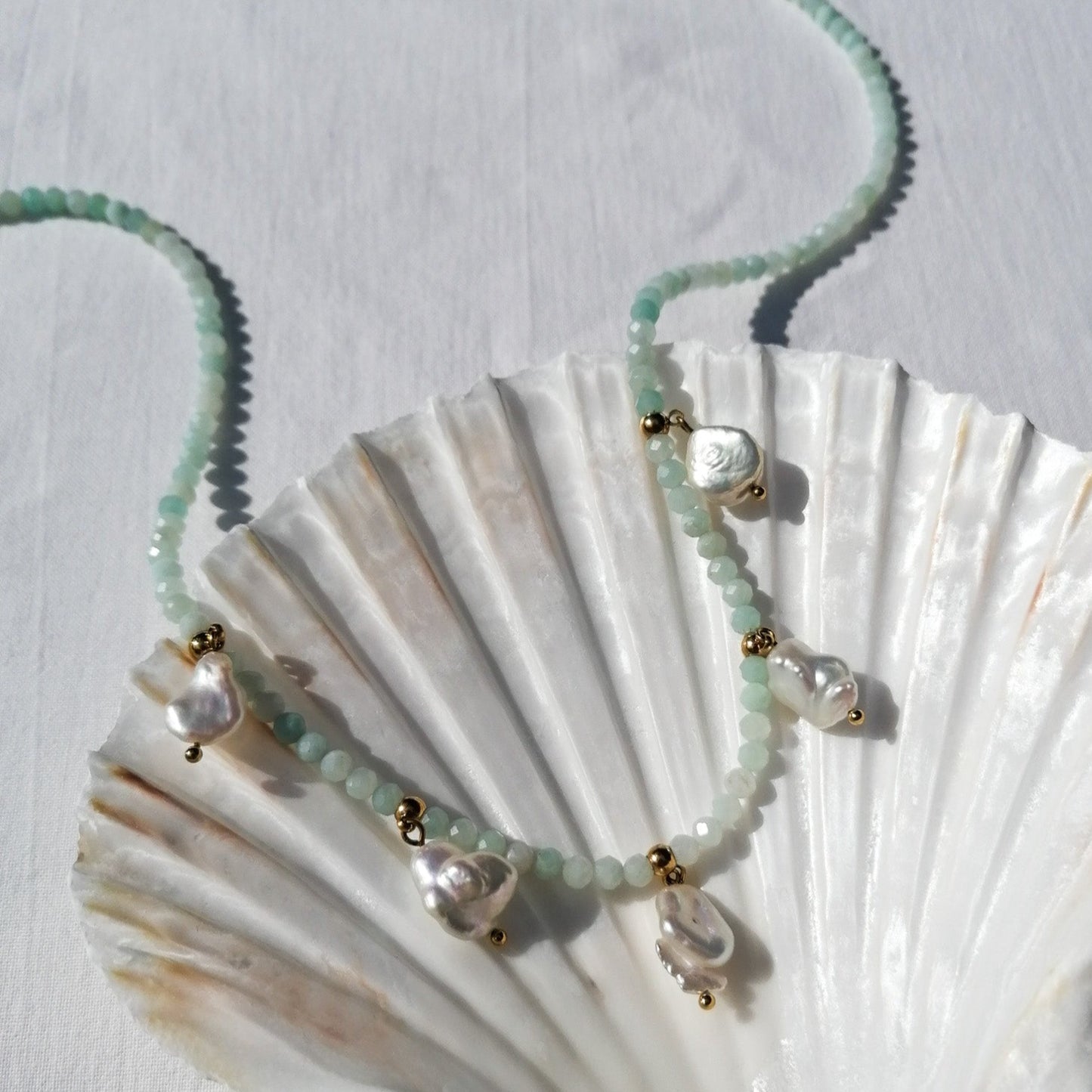 Amazonite and pearl necklace