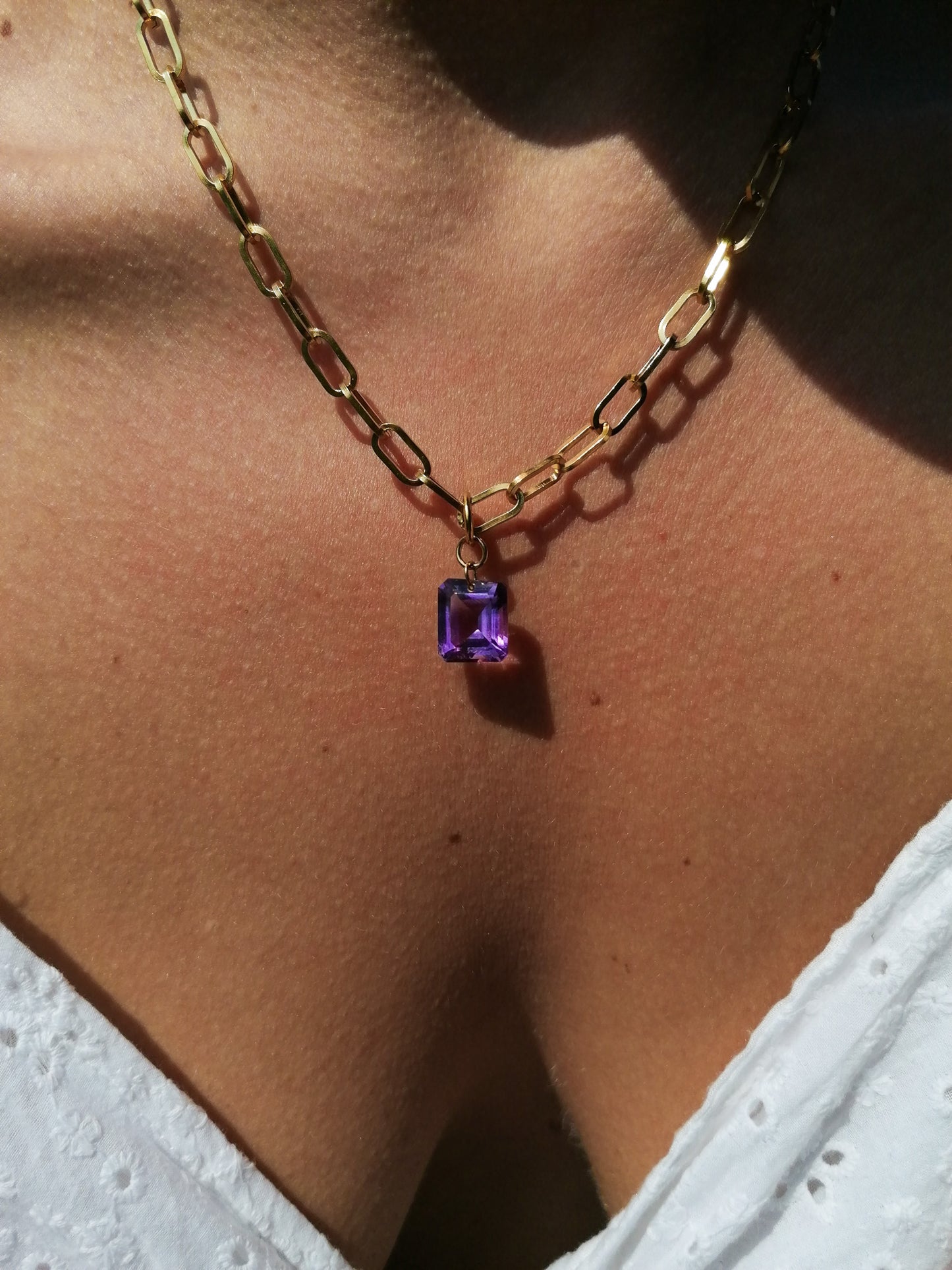 Octagon cut amethyst necklace