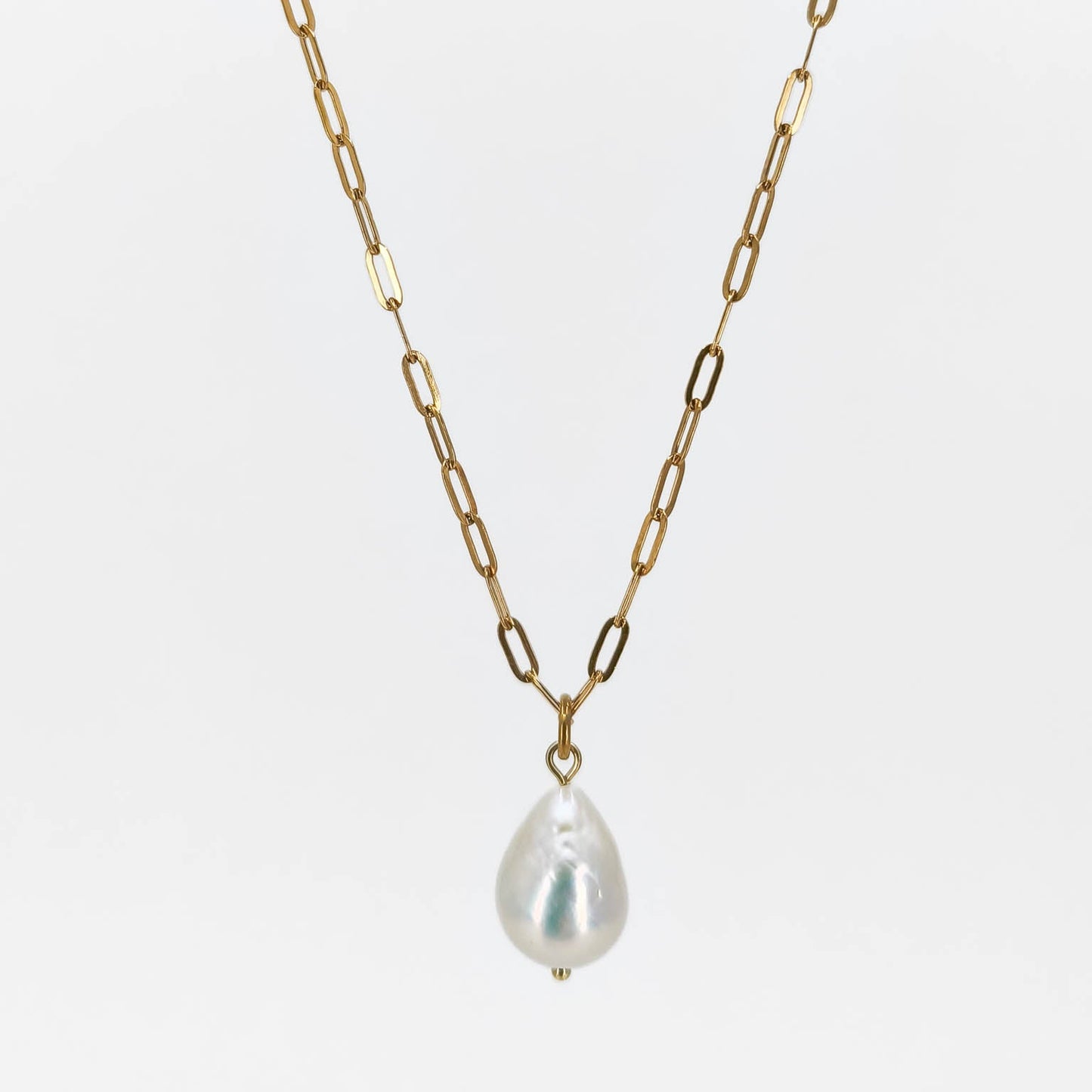 Velká pravá sladkovodní Edison perla na moderním očkovém řetízku typu paperclip z chirurgické oceli