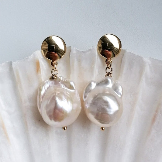 Flameball pearl earrings - gold filled