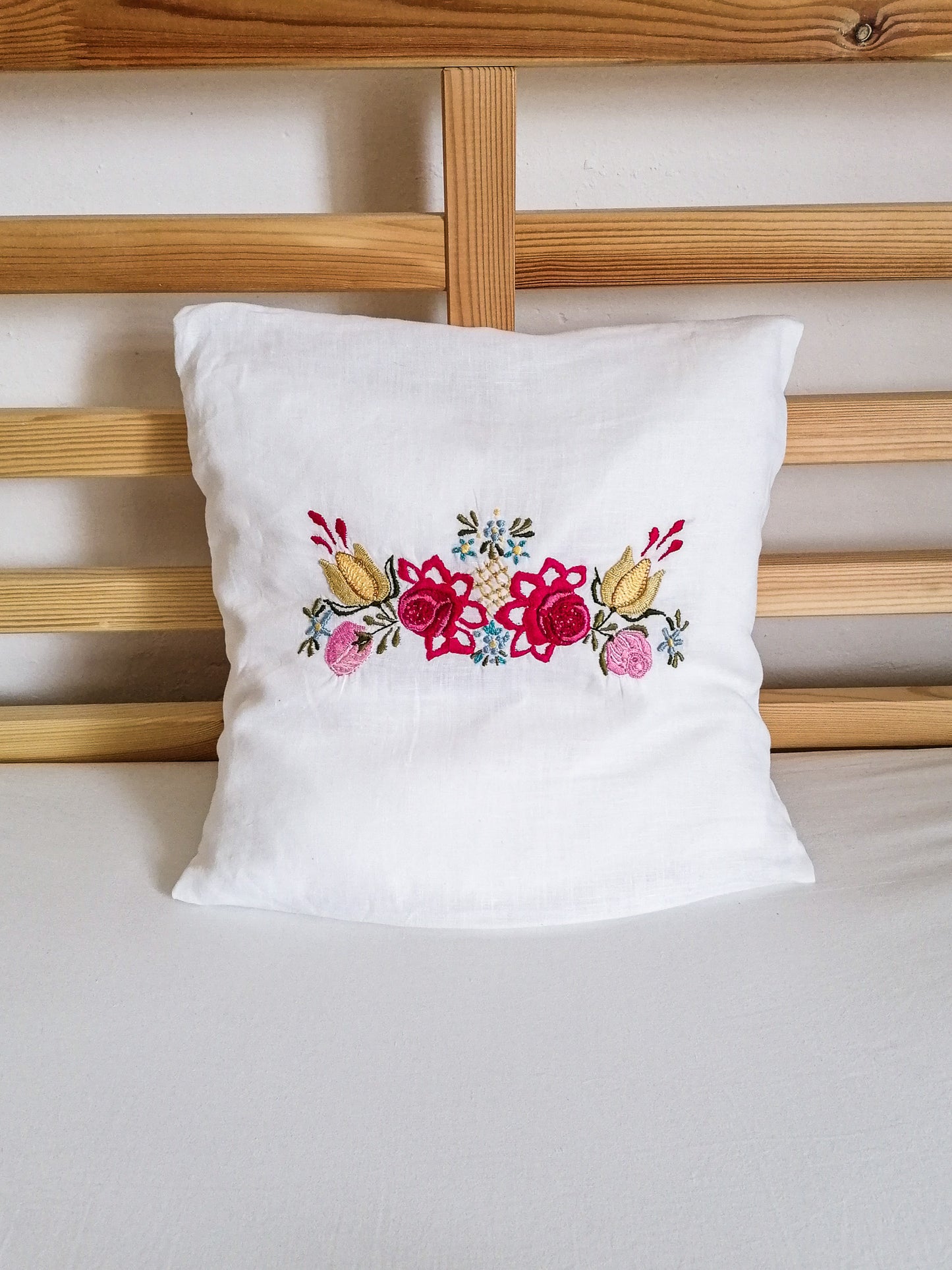 Embroidered folk floral pillowcase