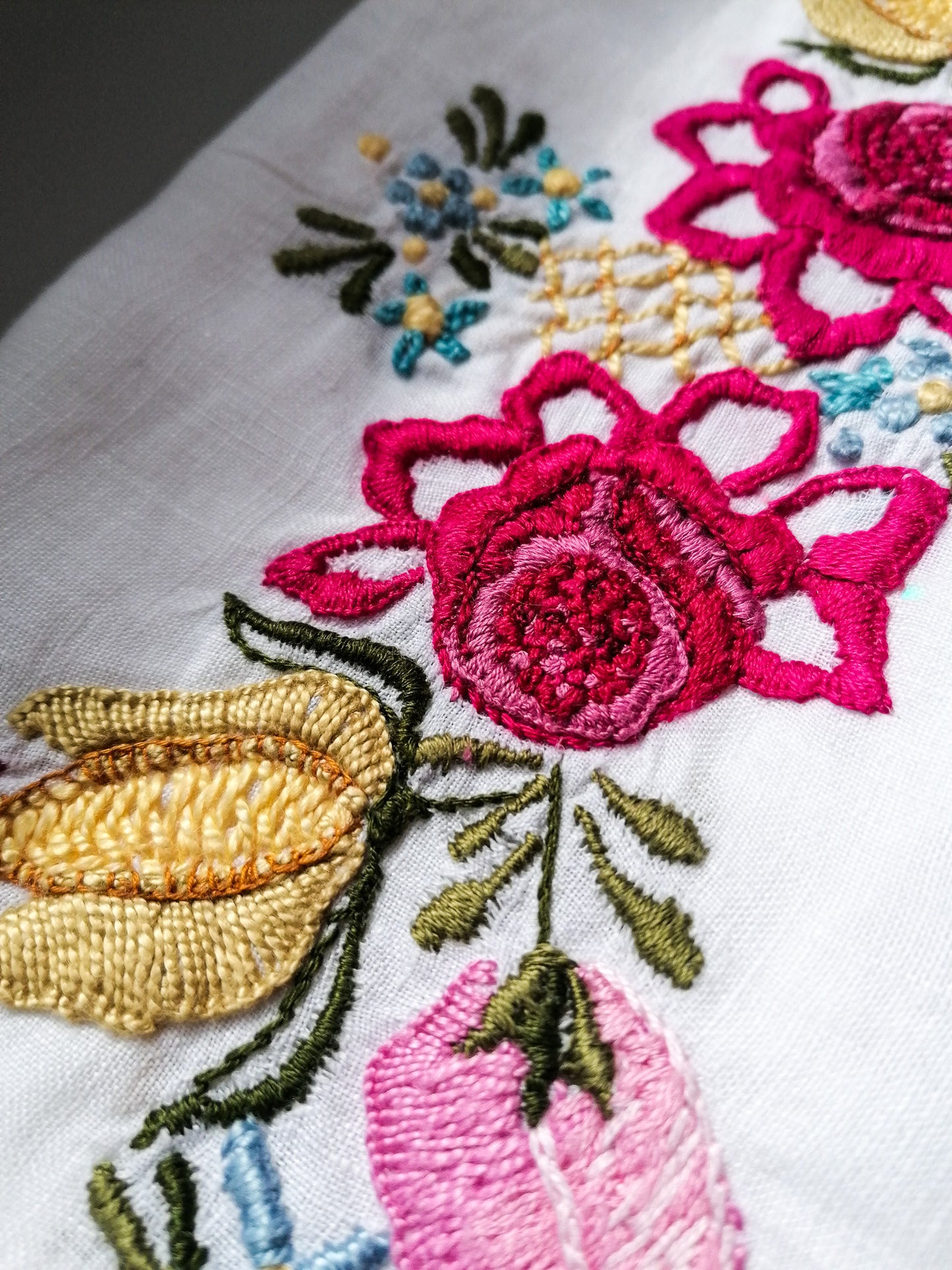 Embroidered folk floral pillowcase