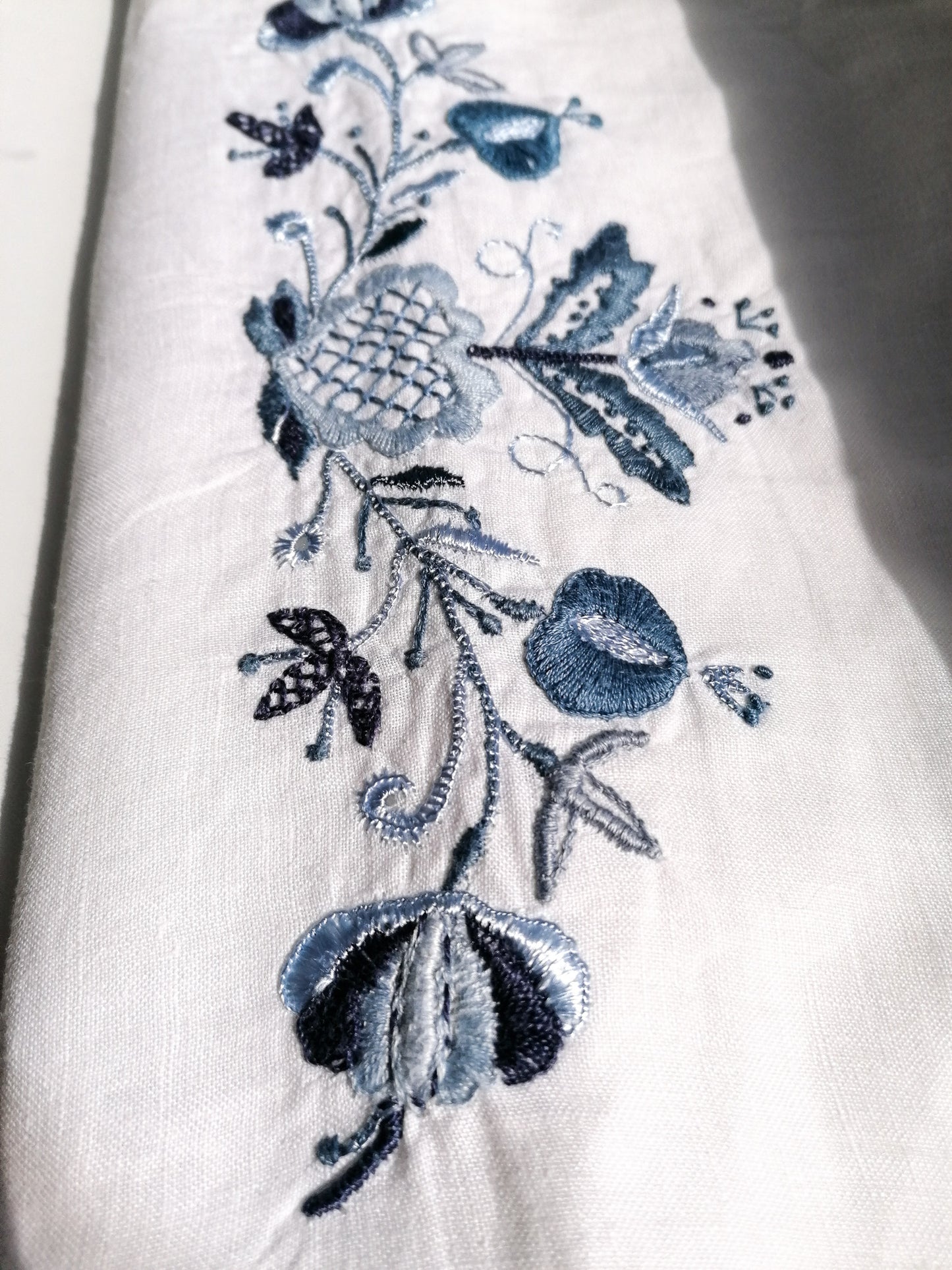 Embroidered blue folk pillowcase