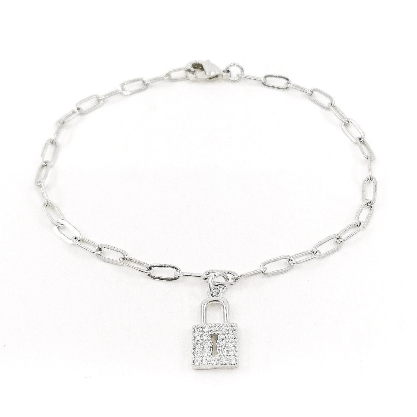 Silver pave padlock bracelet