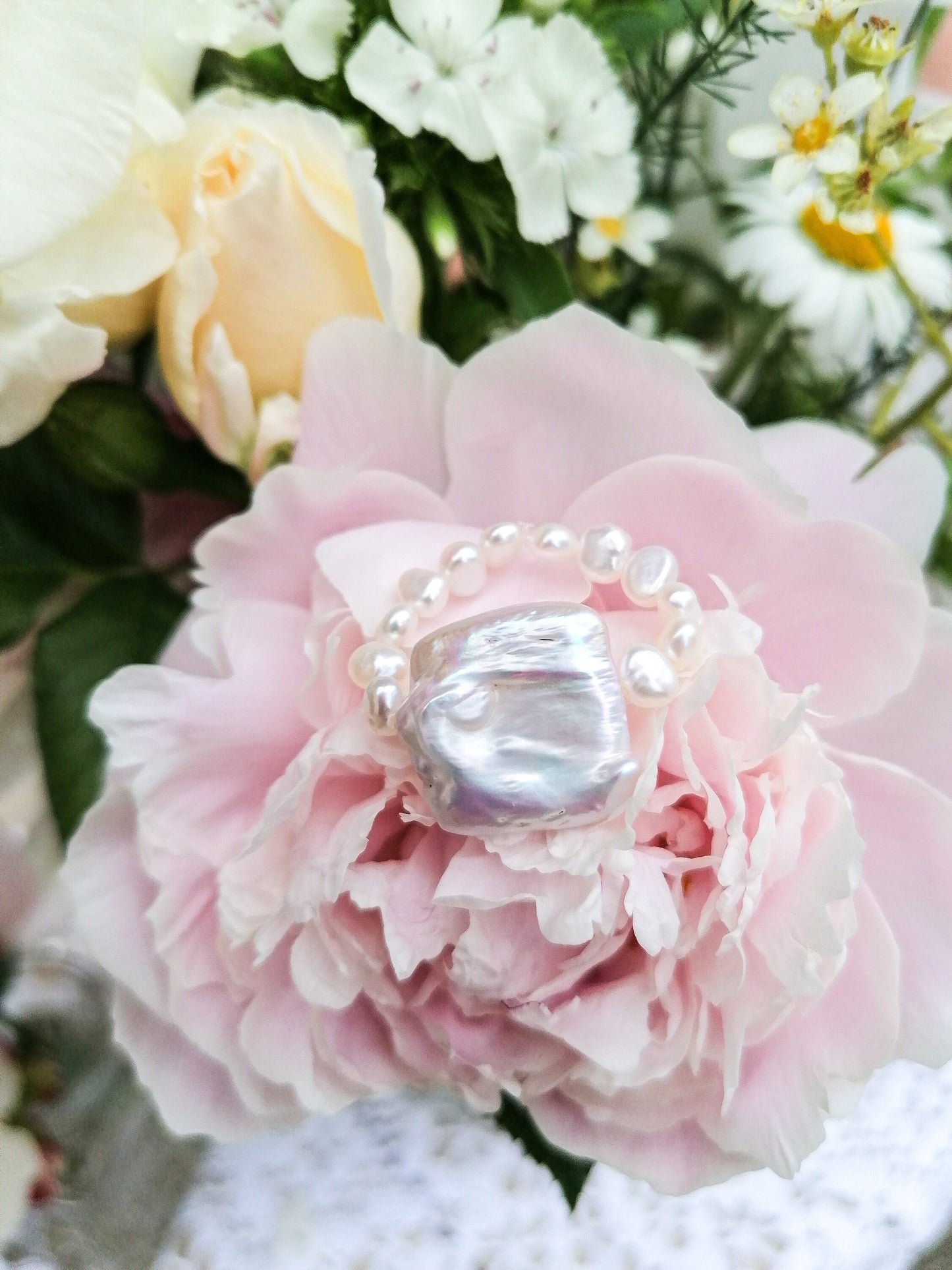 Square pearl ring