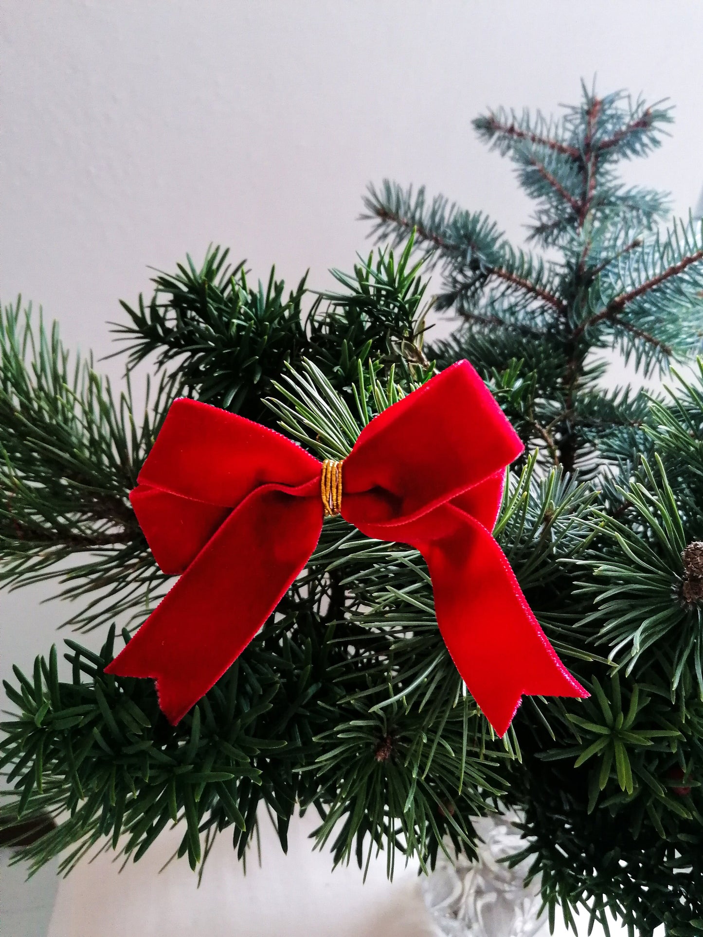 Red velvet bow ornaments