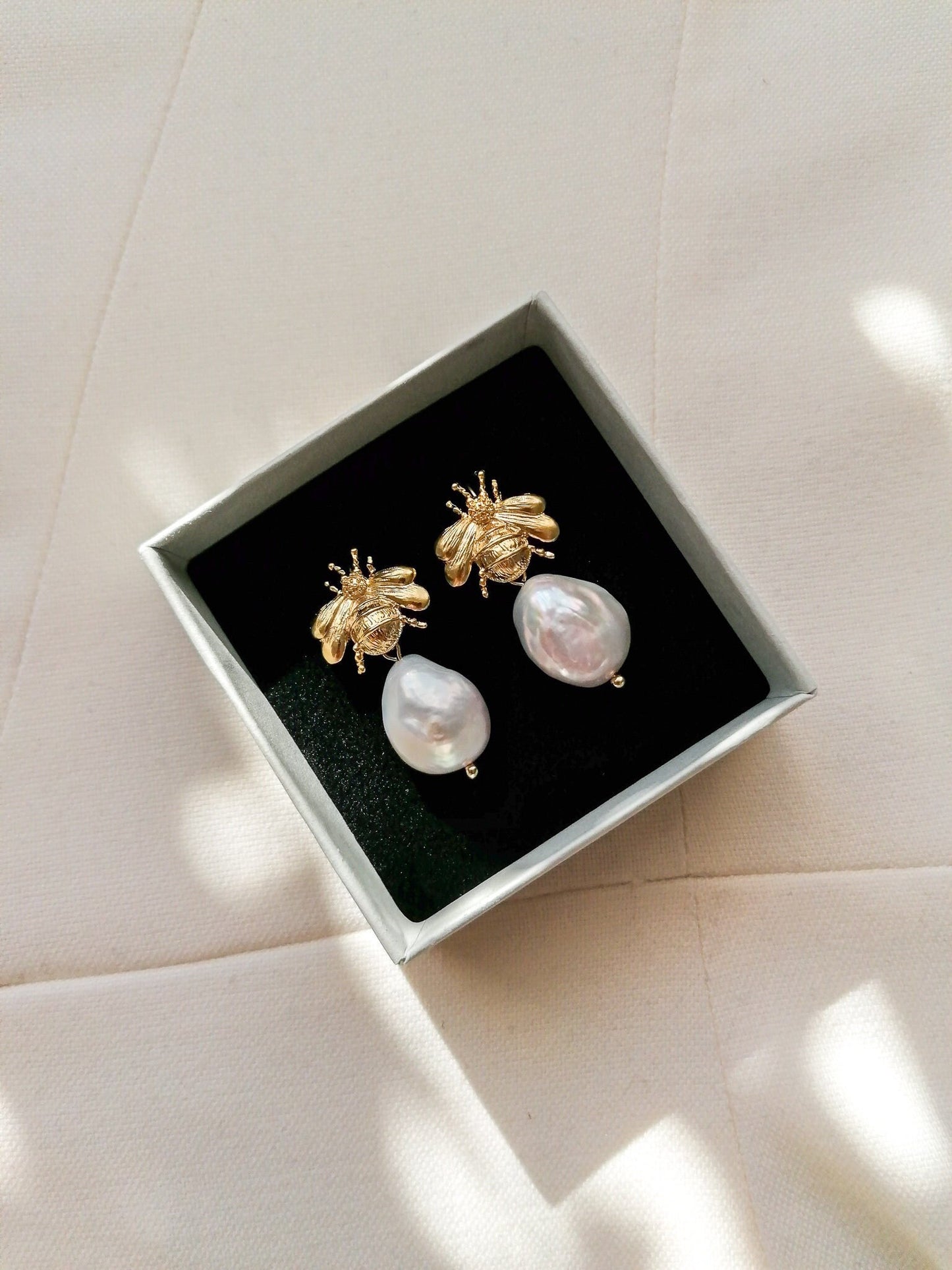 Bumblebee pearl earrings